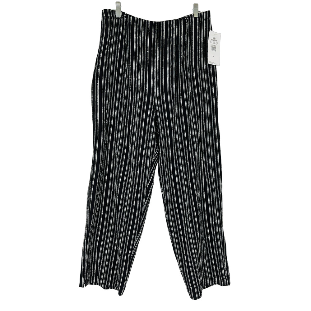 C.L.C. Black White Striped Rayon Blend Pants Womens Size 16 Elastic Waist Pocket